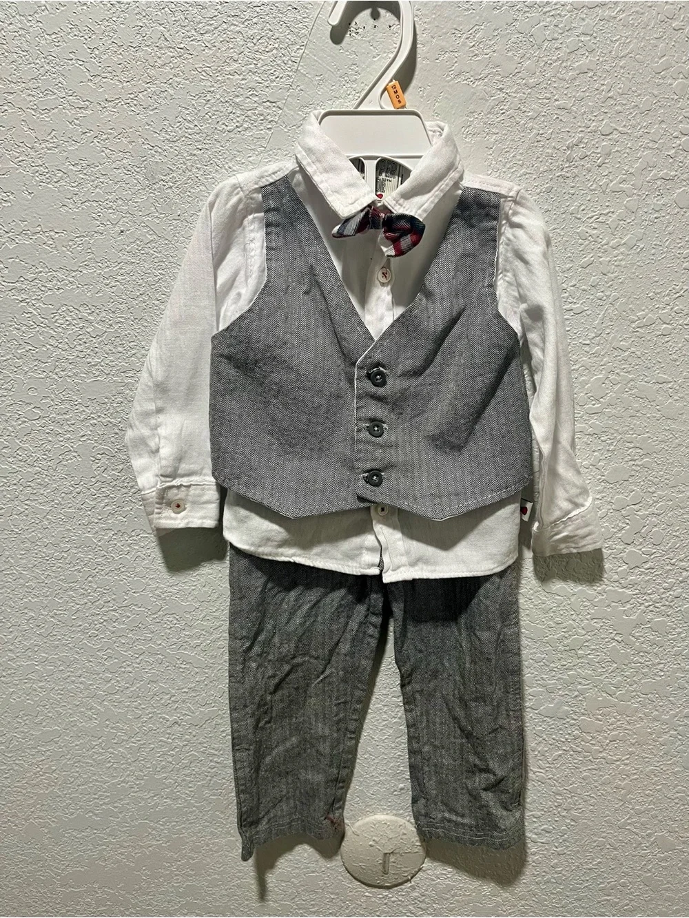 Dapper Dude Gray Vest Set with White Shirt and Bow Tie